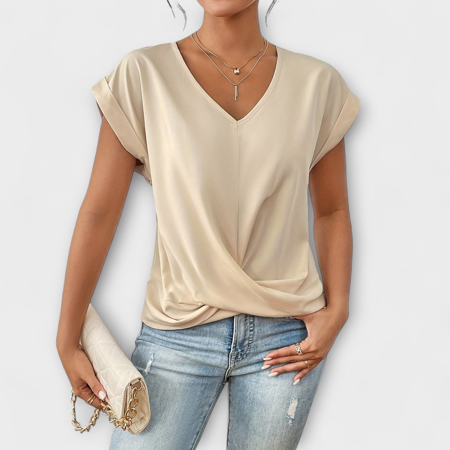 Bluse Damen | Shirt Sommer V-Ausschnitt Kurzarm Wickeloptik | Mia