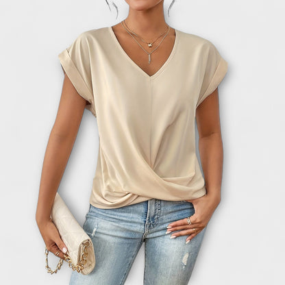 Bluse Damen | Shirt Sommer V-Ausschnitt Kurzarm Wickeloptik | Mia