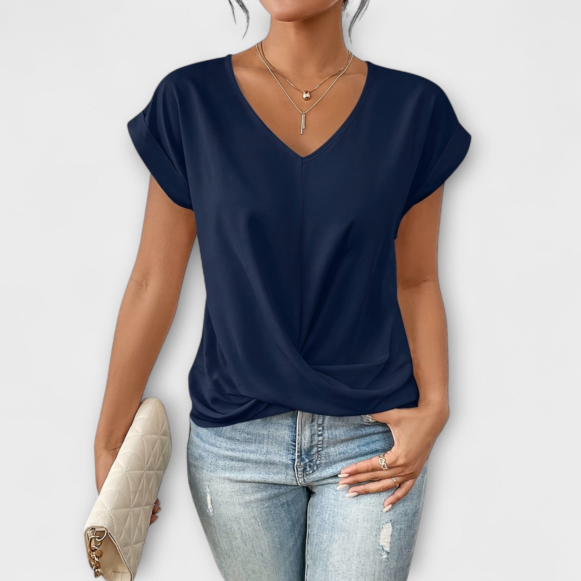 Bluse Damen | Shirt Sommer V-Ausschnitt Kurzarm Wickeloptik | Mia