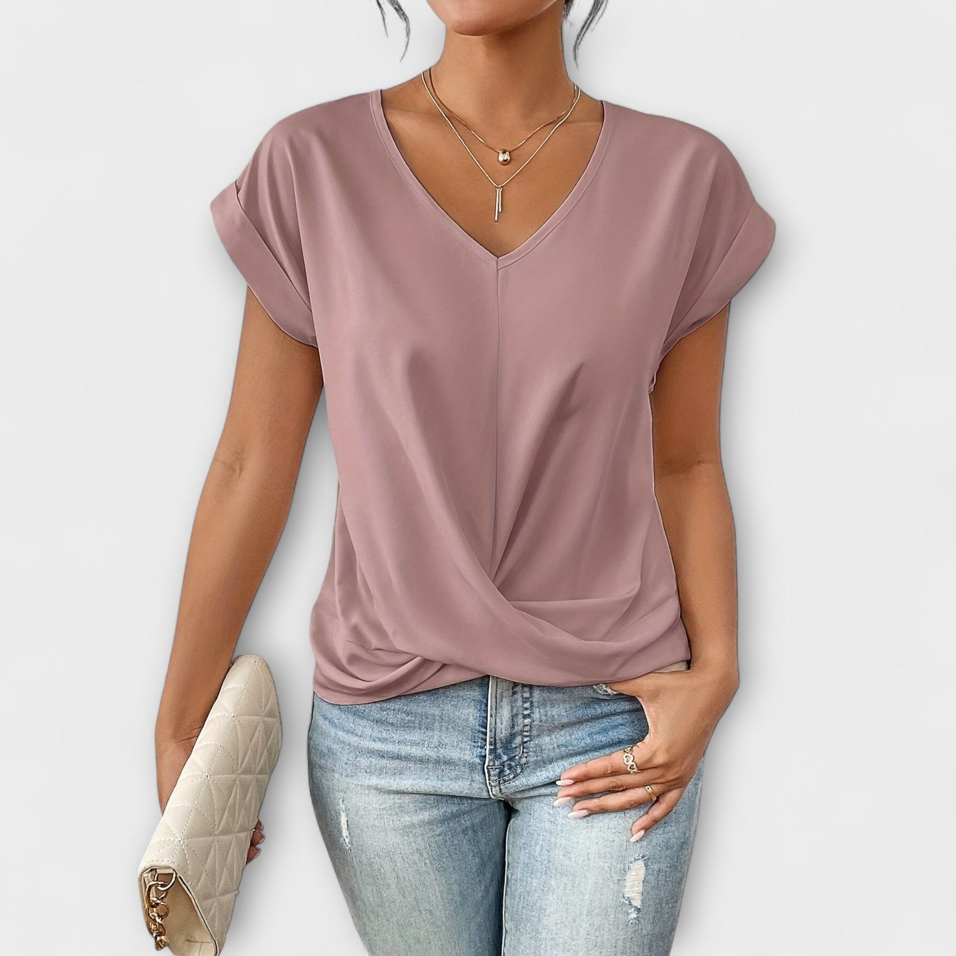 Bluse Damen | Shirt Sommer V-Ausschnitt Kurzarm Wickeloptik | Mia