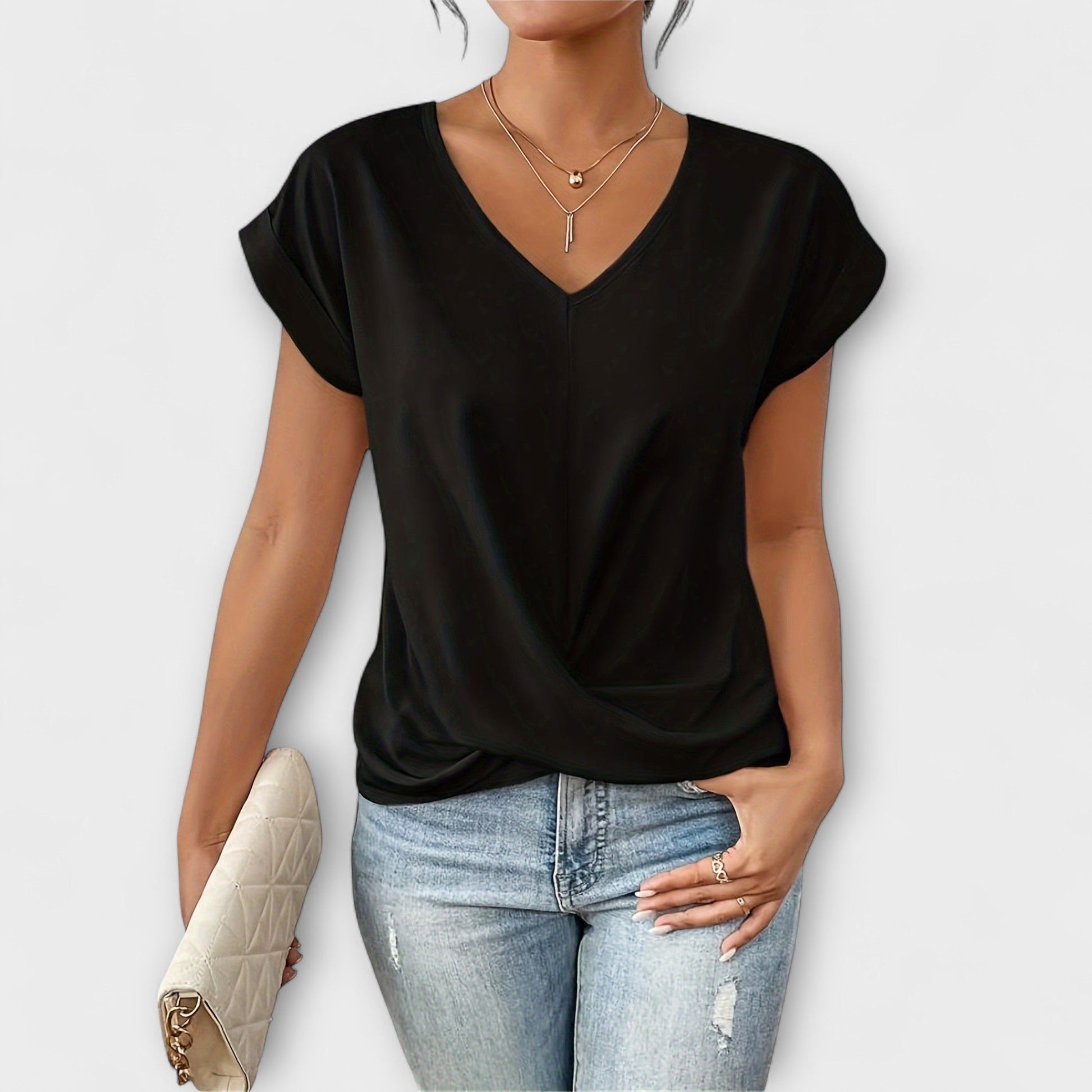 Bluse Damen | Shirt Sommer V-Ausschnitt Kurzarm Wickeloptik | Mia