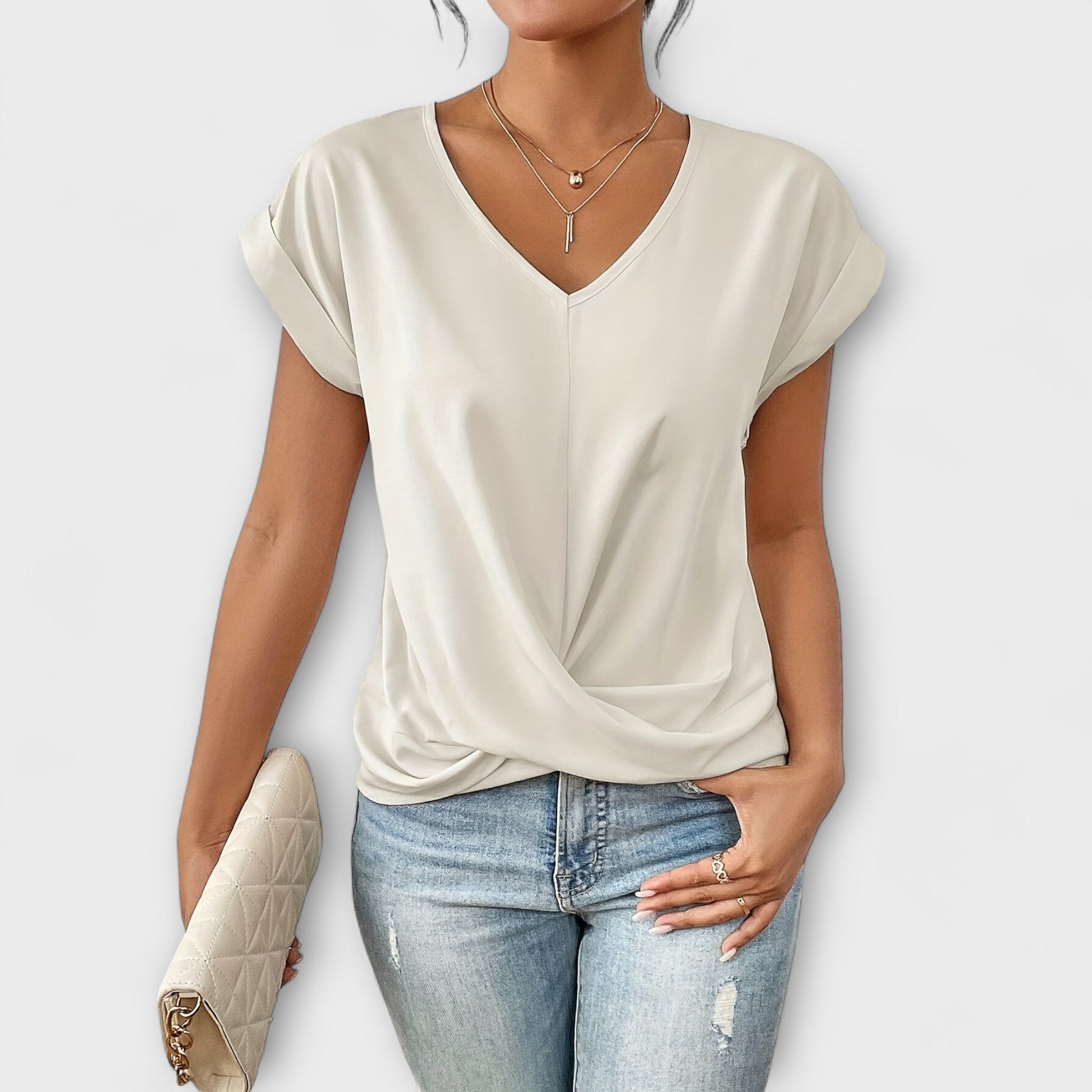 Bluse Damen | Shirt Sommer V-Ausschnitt Kurzarm Wickeloptik | Mia