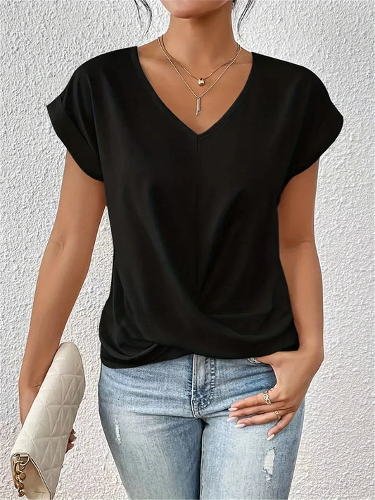 Bluzka damska z dekoltem V na co dzień | Elegancka koszulka basic | Lena