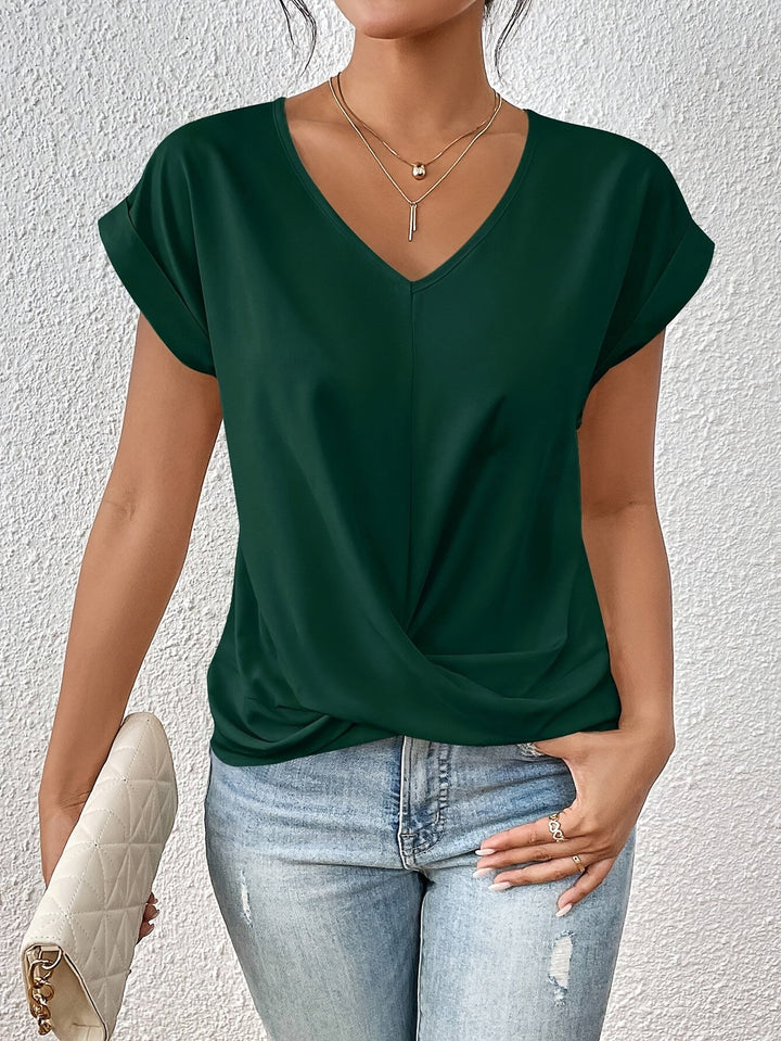 Bluzka damska z dekoltem V na co dzień | Elegancka koszulka basic | Lena