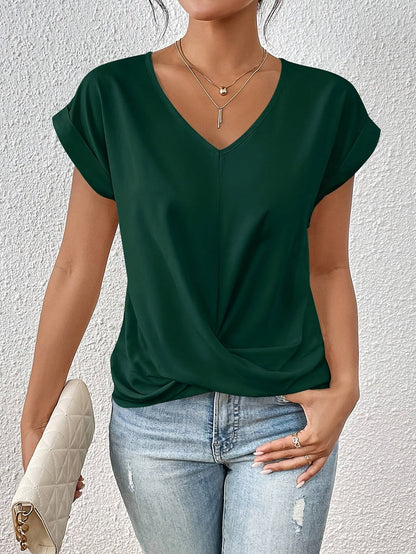 Bluzka damska z dekoltem V na co dzień | Elegancka koszulka basic | Lena