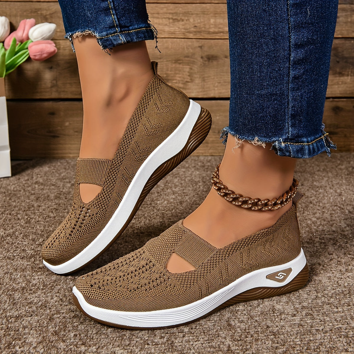 Buty damskie | Sportowe mokasyny slip-on oddychające lekkie na platformie | Camira