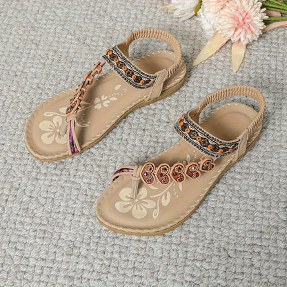 Damskie sandały boho z koralikami i kwiatowymi zdobieniami | Kalena