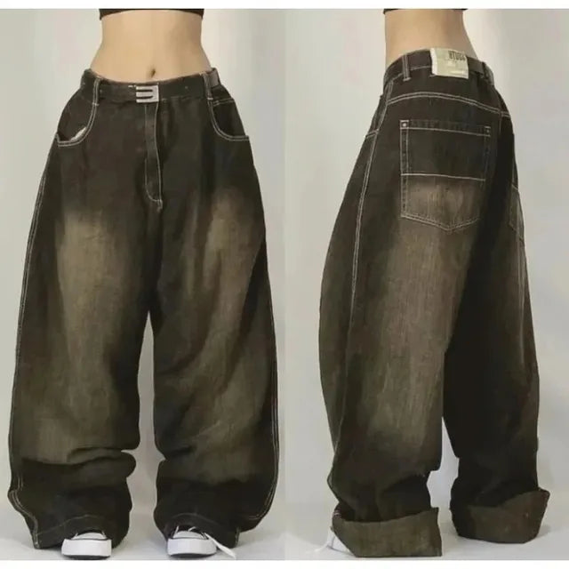 Jeansy cargo szerokie | Odzież damska streetwear kieszenie Y2K | Daria