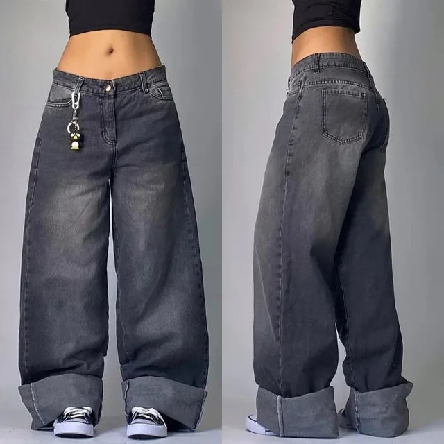 Jeansy cargo szerokie | Odzież damska streetwear kieszenie Y2K | Daria