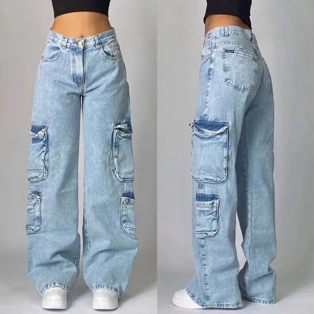 Jeansy cargo szerokie | Odzież damska streetwear kieszenie Y2K | Daria