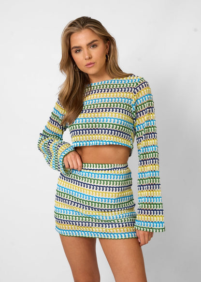 Kolorowy look na lato | Dwuczęściowy komplet w geometryczne wzory | Maribella