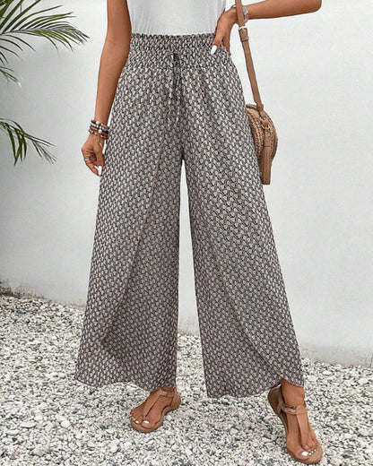 Luźne Letnie Spodnie Boho z Wysokim Stanem | Palma