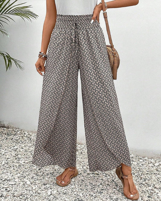 Luźne Letnie Spodnie Boho z Wysokim Stanem | Palma