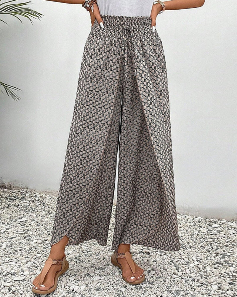 Luźne Letnie Spodnie Boho z Wysokim Stanem | Palma