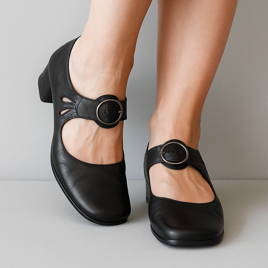 Obcasy Mary Jane | Okrągłe Klamry Buty Komfortowe | Elara