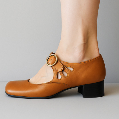 Obcasy Mary Jane | Okrągłe Klamry Buty Komfortowe | Elara