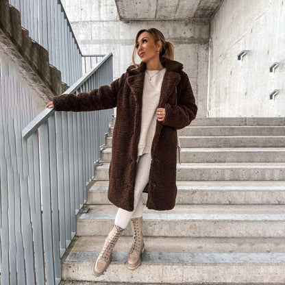Płaszcz pluszowy Odzież damska zima długi krój guziki | Milena
