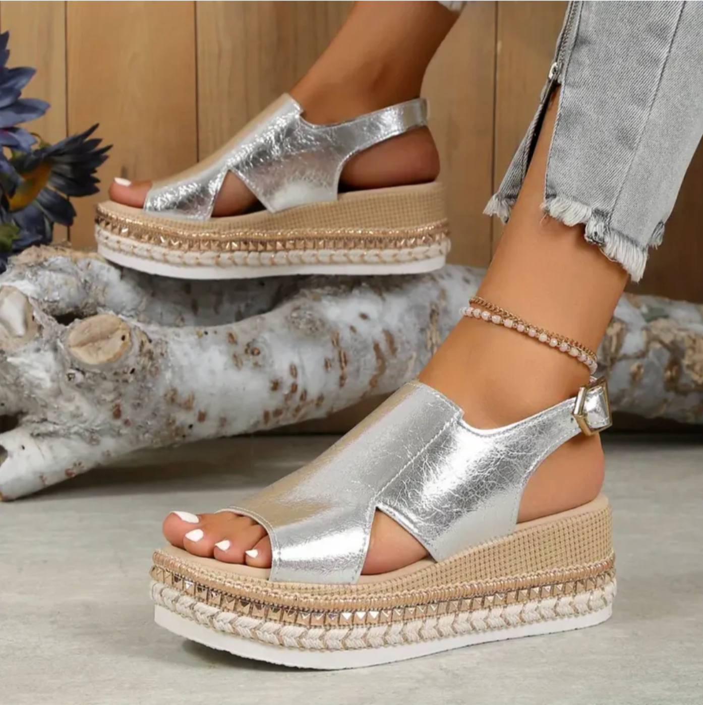 Plateausandalen Glanzeffekt | Sommerschuhe Damen Freizeitmode | Elina