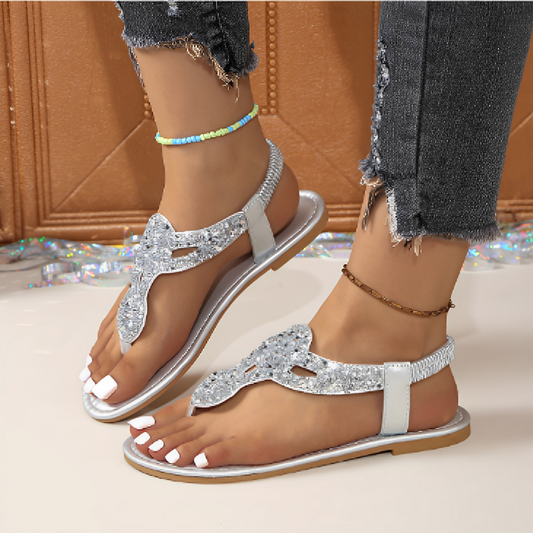 Sandalen dames zomer | Strass slipper platte zool strandmode | Jasmijn