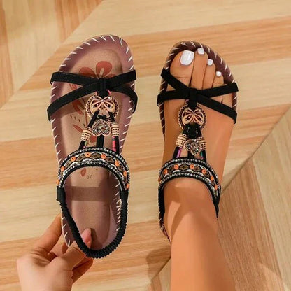 Sandały boho koralikowe | Obuwie letnie damskie ozdobne | Noellea