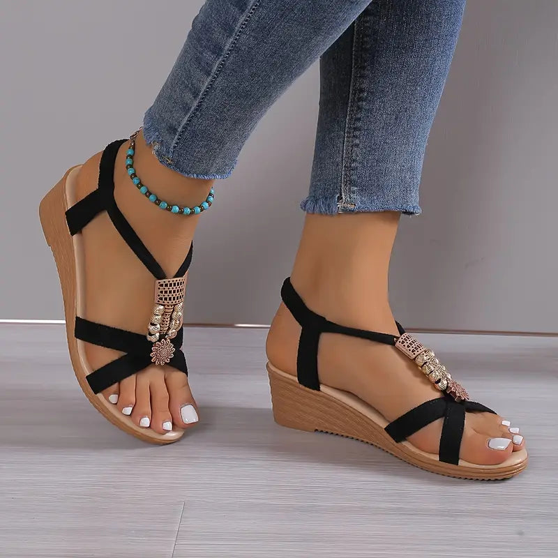 Sandały Damskie na Koturnie | Letnie Buty Paseczki Kobiety | Katarzyna