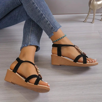 Sandały Damskie na Koturnie | Letnie Buty Paseczki Kobiety | Katarzyna