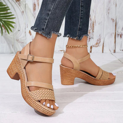 Sandały Damskie na Słupku | Letnie Buty Plecione Obcas Kobiety | Magdalena