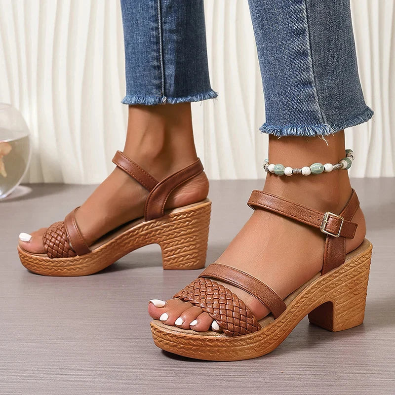 Sandały Damskie na Słupku | Letnie Buty Plecione Obcas Kobiety | Magdalena