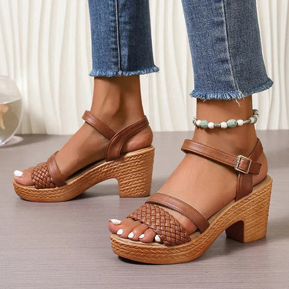 Sandały Damskie na Słupku | Letnie Buty Plecione Obcas Kobiety | Magdalena