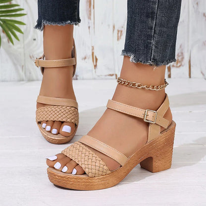 Sandały Damskie na Słupku | Letnie Buty Plecione Obcas Kobiety | Magdalena
