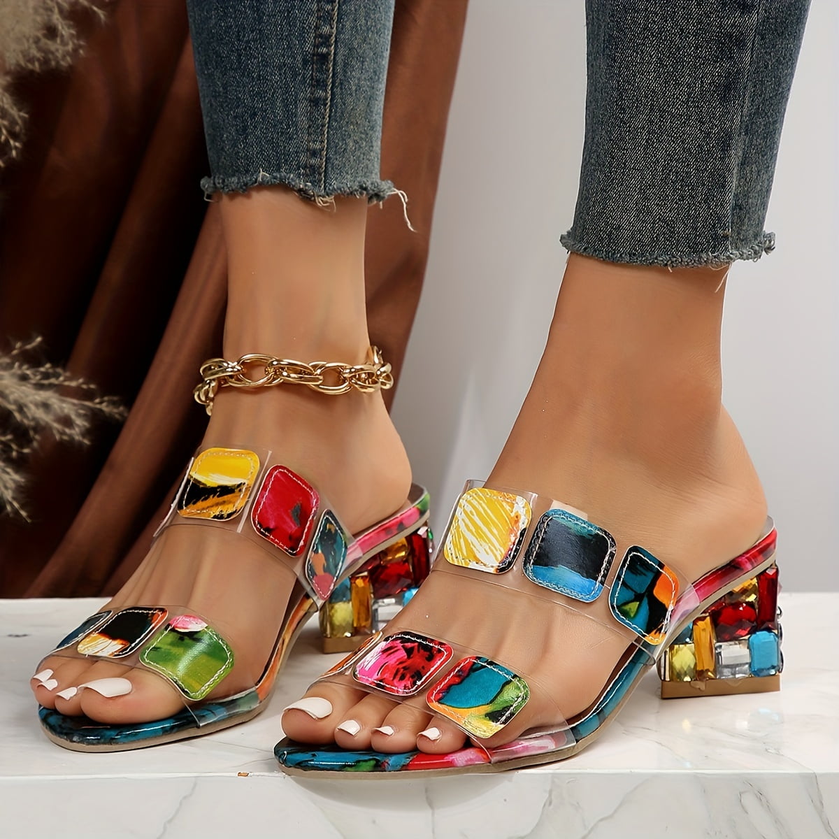 Sandały Damskie Z Klockowym Obcasem | Buty Lato Kobiety | Marcelina