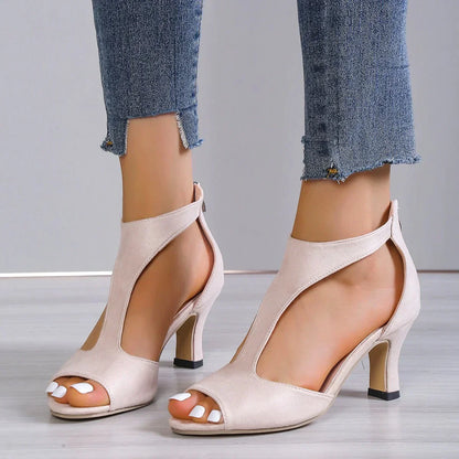 Sandały na słupku wycięcia | Obuwie przejściowe damskie eleganckie | Izabela
