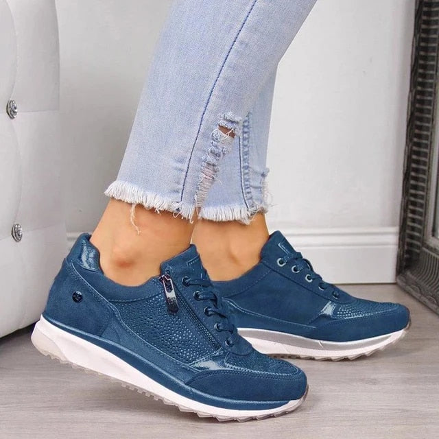Sneaker kobiet - komfort ortopedyczny z praktycznym zamkiem błyskawicznym
