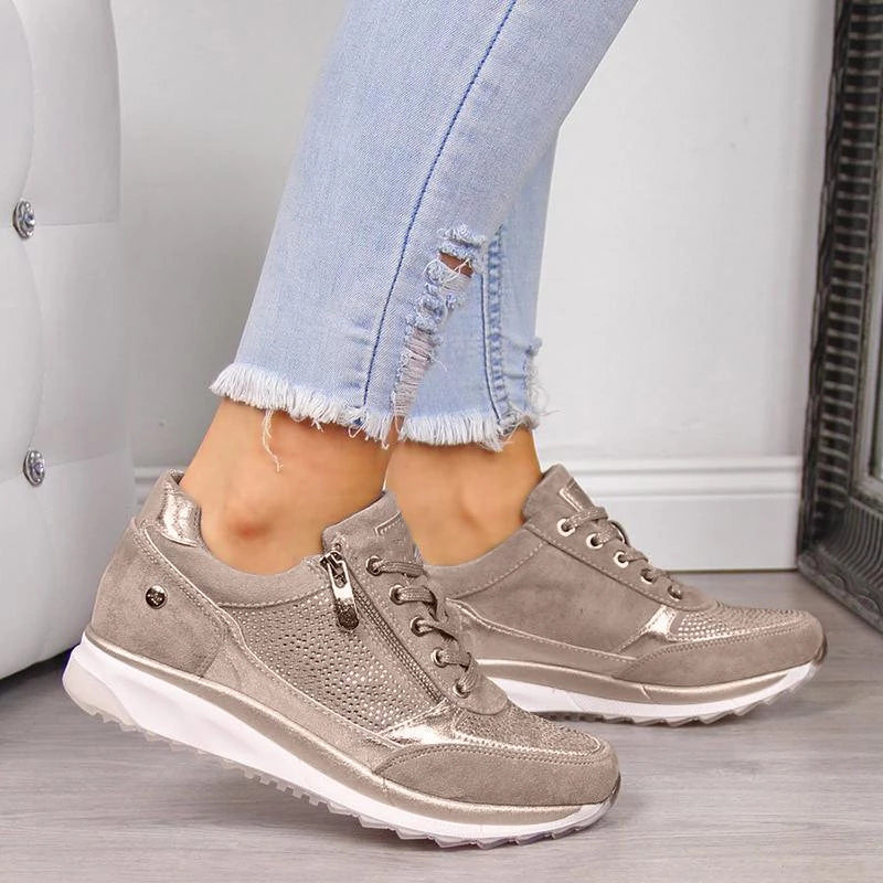 Sneaker kobiet - komfort ortopedyczny z praktycznym zamkiem błyskawicznym