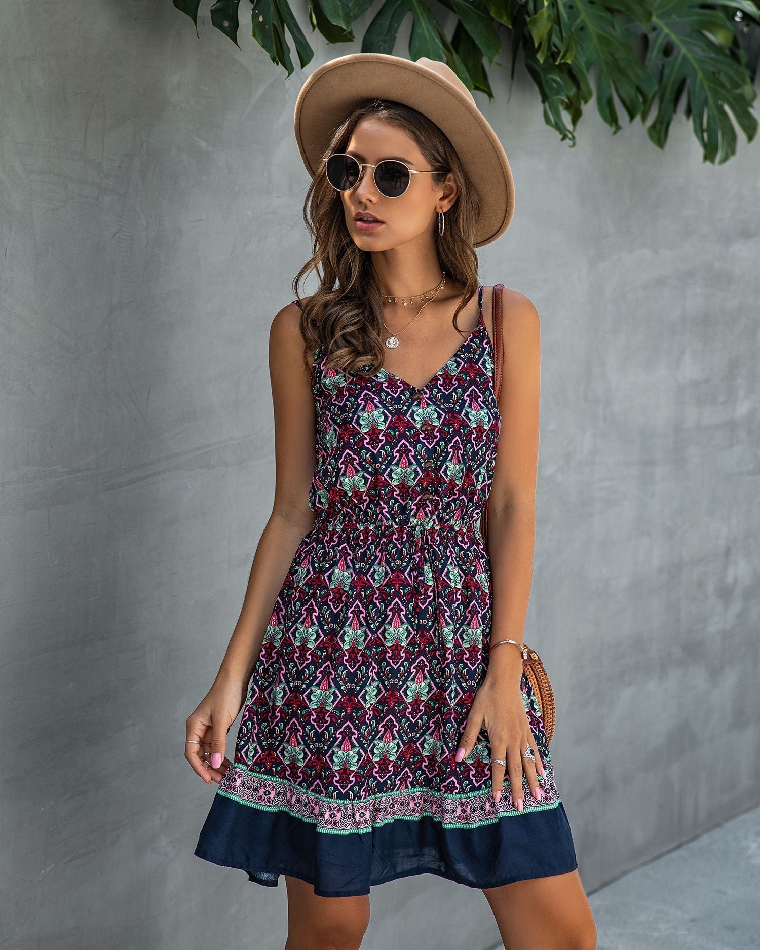 Sukienka boho mini ramiączka | Odzież letnia damska festiwalowa | Kinga