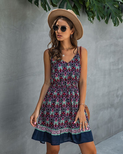 Sukienka boho mini ramiączka | Odzież letnia damska festiwalowa | Kinga