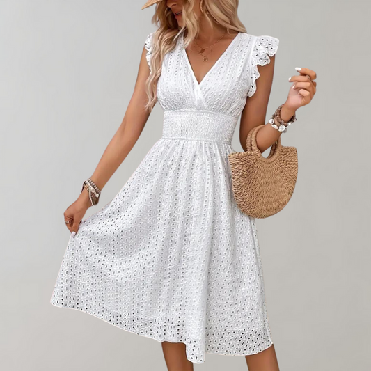 Sukienka letnia ażurowa | Odzież damska midi bez rękawów V-neck | Zaylee