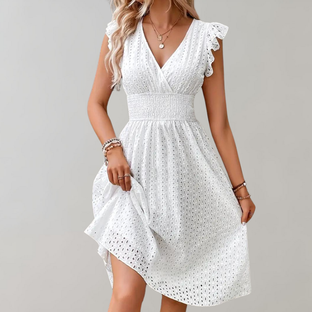 Sukienka letnia ażurowa | Odzież damska midi bez rękawów V-neck | Zaylee