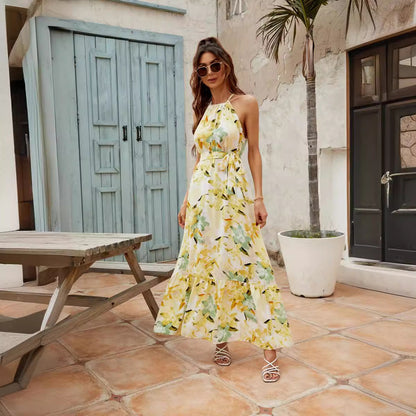 Sukienka Letnia Halter z Kwiatowym Printem | Dalia