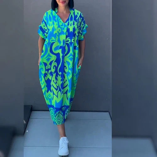 Sukienka letnia luźna | Odzież damska na lato styl artystyczny | Elvaraen