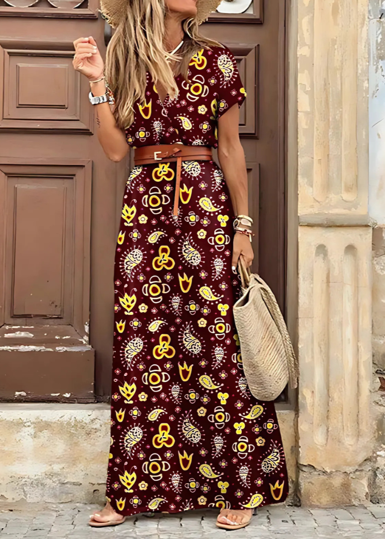 Sukienka maxi kopertowa | Odzież letnia damska kwiatowy styl boho | Liliana