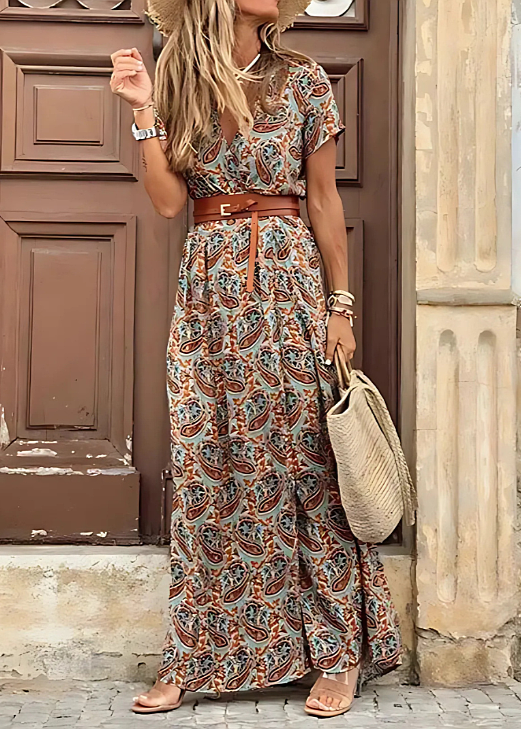 Sukienka maxi kopertowa | Odzież letnia damska kwiatowy styl boho | Liliana