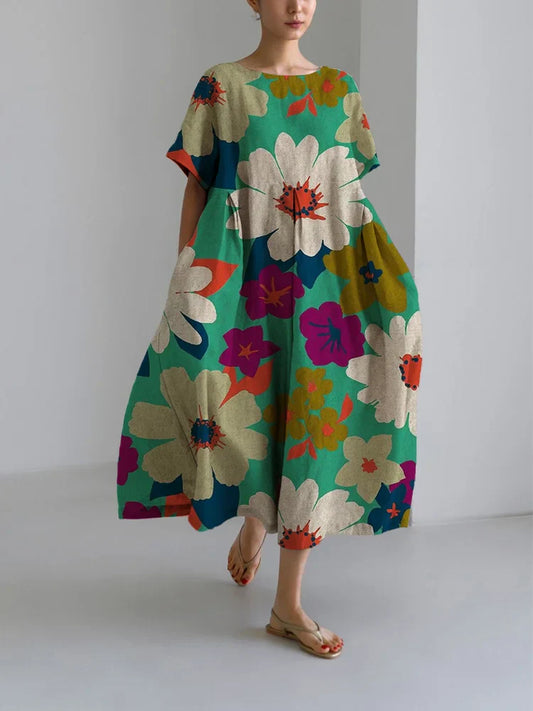 Sukienka maxi kwiaty oversize | Odzież letnia damska luźna plażowa | Emilia