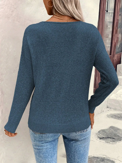 Sweter z dekoltem V ażurowy | Odzież jesienna damska dzianinowa | Natalia