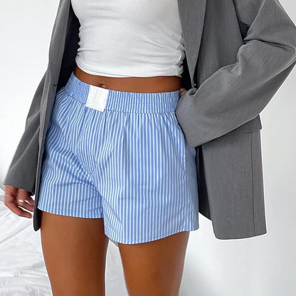 Szorty damskie | Spodenki w paski elastyczny pas letnie casual | Alicja