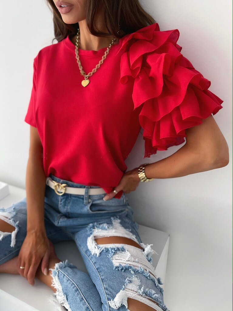 Top dames met volant mouw | Zomerkleding vrouwen shirt | Paulina