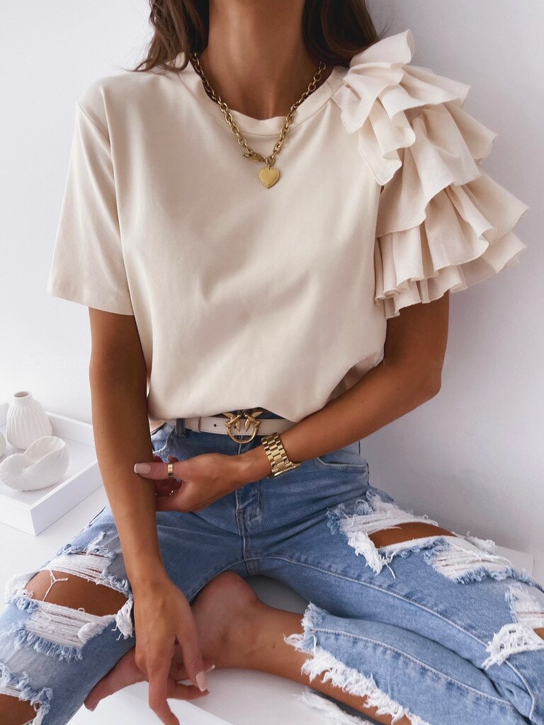 Top dames met volant mouw | Zomerkleding vrouwen shirt | Paulina