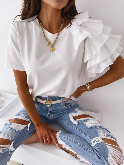 Top dames met volant mouw | Zomerkleding vrouwen shirt | Paulina