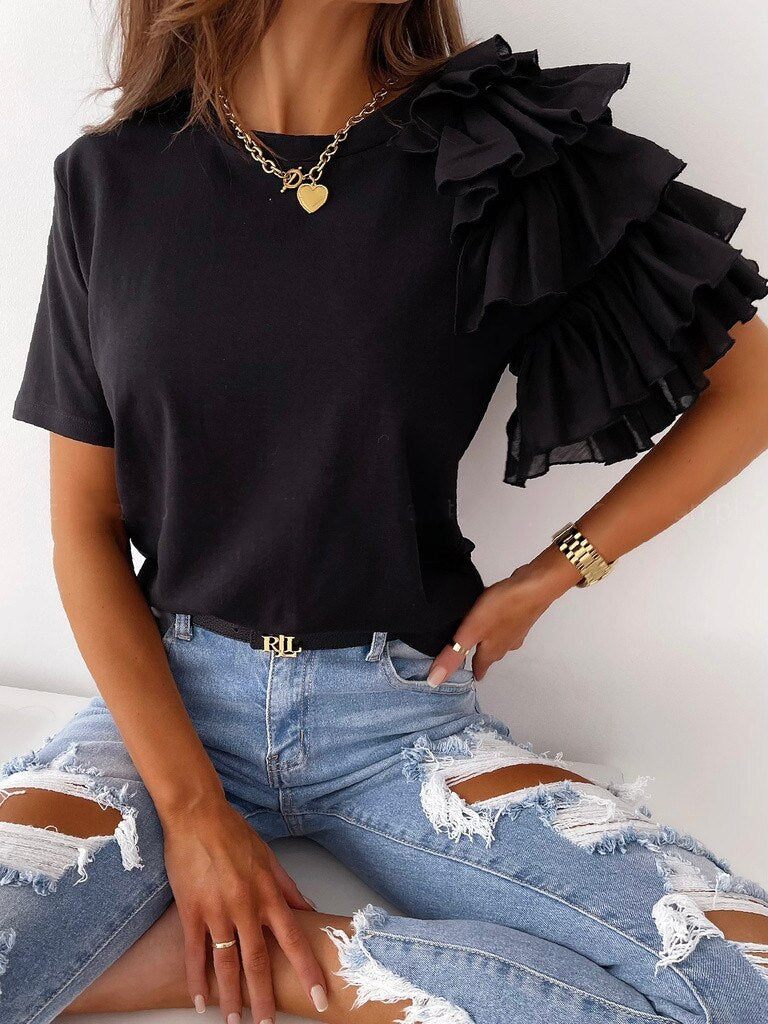 Top dames met volant mouw | Zomerkleding vrouwen shirt | Paulina