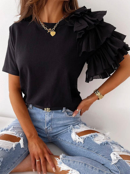 Top dames met volant mouw | Zomerkleding vrouwen shirt | Paulina